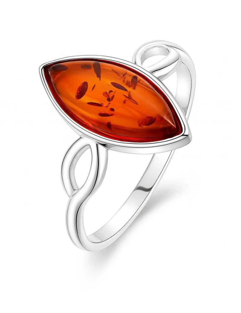 Bague Ambre Navette 12x6mm en Argent 925 pour femme - Bijoux Trabbia Vuillermoz
