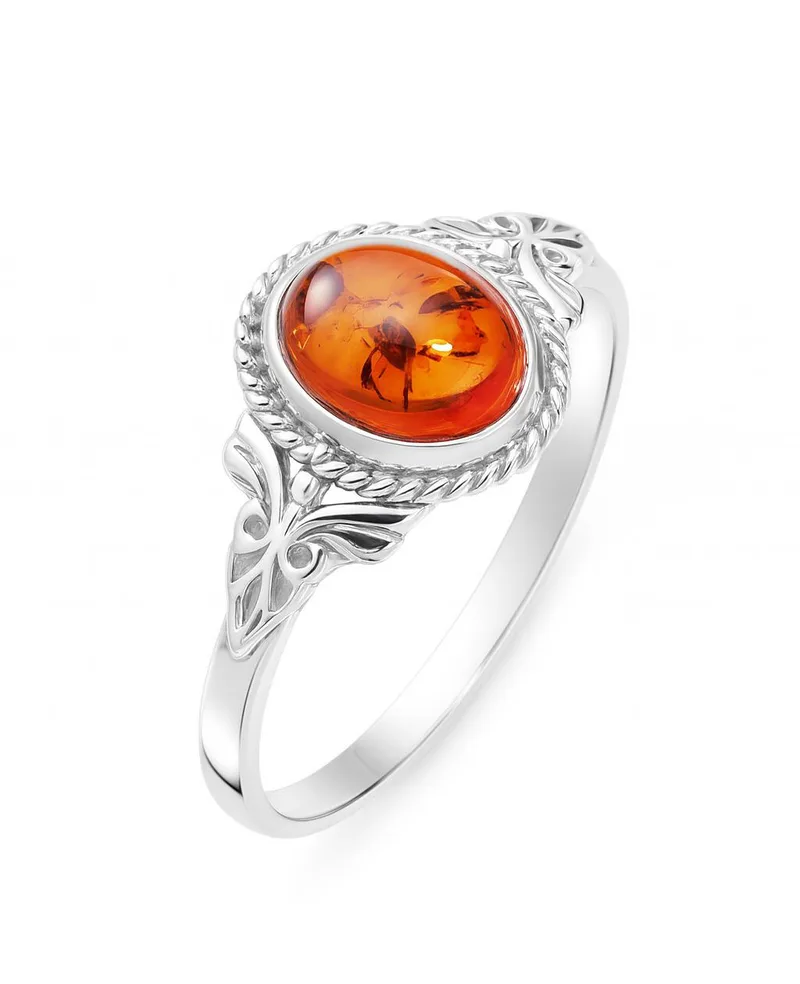 Bague Ambre Ovale 8x6mm en Argent 925 pour femme - Bijoux Trabbia Vuillermoz