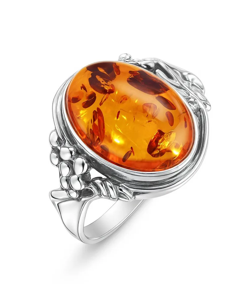 Bague Ambre Ovale 14x10mm en Argent 925 pour femme - Bijoux Trabbia Vuillermoz